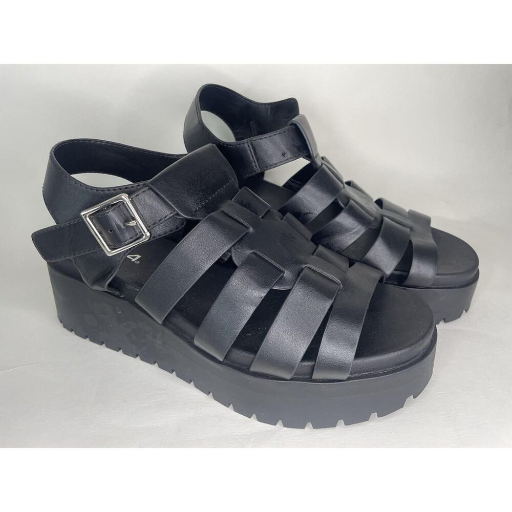 Vintage 90s Soda Sandals Women 9 Black Strappy Platform Chunky Heel Slingback